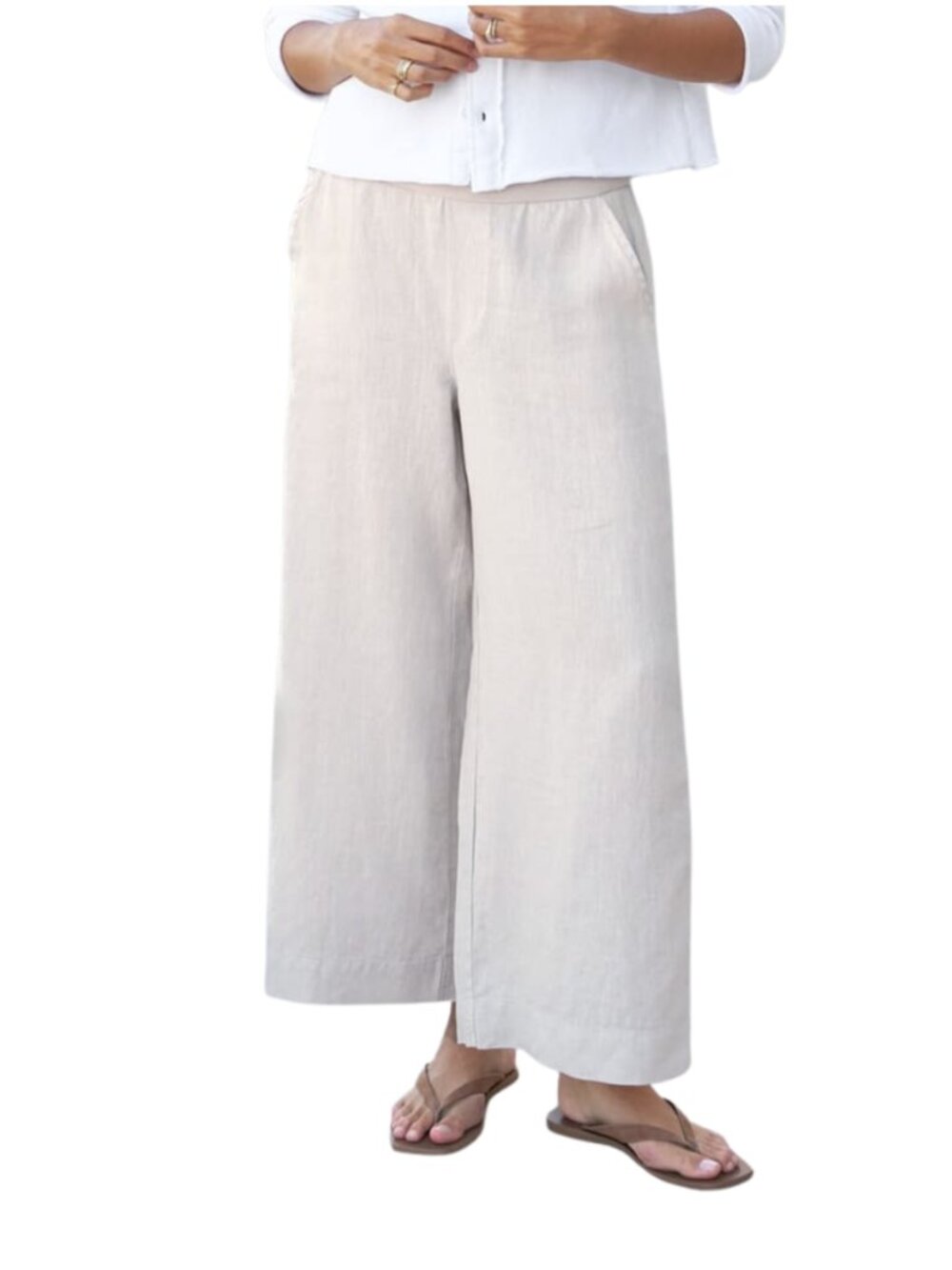 Frank & Eileen Maisie Wide Leg Pant in Washed Linen in Sand Size Medium
